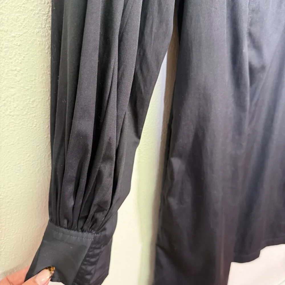 Madewell Dress 14 Black Seamed Long Sleeve Mini Poplin Shirtdress Pockets NV025 - Picture 6 of 13